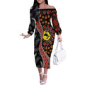 Aotearoa and Australia Off The Shoulder Long Sleeve Dress Maori Koru Ferns With Aboriginal Kangaroo