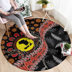 Aotearoa and Australia Round Carpet Maori Koru Ferns With Aboriginal Kangaroo