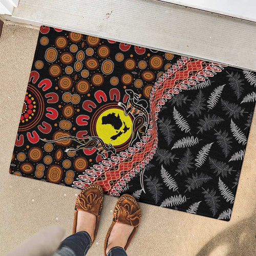Aotearoa and Australia Rubber Doormat Maori Koru Ferns With Aboriginal Kangaroo