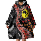 Aotearoa and Australia Wearable Blanket Hoodie Maori Koru Ferns With Aboriginal Kangaroo