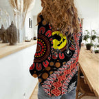 Aotearoa and Australia Women Casual Shirt Maori Koru Ferns With Aboriginal Kangaroo