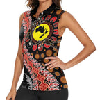 Aotearoa and Australia Women Sleeveless Polo Shirt Maori Koru Ferns With Aboriginal Kangaroo