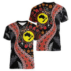 Aotearoa and Australia Women V-Neck T-Shirt Maori Koru Ferns With Aboriginal Kangaroo