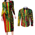 Aotearoa Reggae Couples Matching Long Sleeve Bodycon Dress and Long Sleeve Button Shirt Maori Reggae-One Love