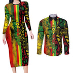 Aotearoa Reggae Couples Matching Long Sleeve Bodycon Dress and Long Sleeve Button Shirt Maori Reggae-One Love