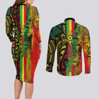 Aotearoa Reggae Couples Matching Long Sleeve Bodycon Dress and Long Sleeve Button Shirt Maori Reggae-One Love