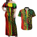 Aotearoa Reggae Couples Matching Off Shoulder Maxi Dress and Hawaiian Shirt Maori Reggae-One Love