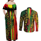 Aotearoa Reggae Couples Matching Off Shoulder Maxi Dress and Long Sleeve Button Shirt Maori Reggae-One Love