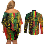 Aotearoa Reggae Couples Matching Off Shoulder Short Dress and Long Sleeve Button Shirt Maori Reggae-One Love