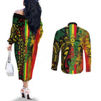 Aotearoa Reggae Couples Matching Off The Shoulder Long Sleeve Dress and Long Sleeve Button Shirt Maori Reggae-One Love