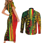 Aotearoa Reggae Couples Matching Short Sleeve Bodycon Dress and Long Sleeve Button Shirt Maori Reggae-One Love