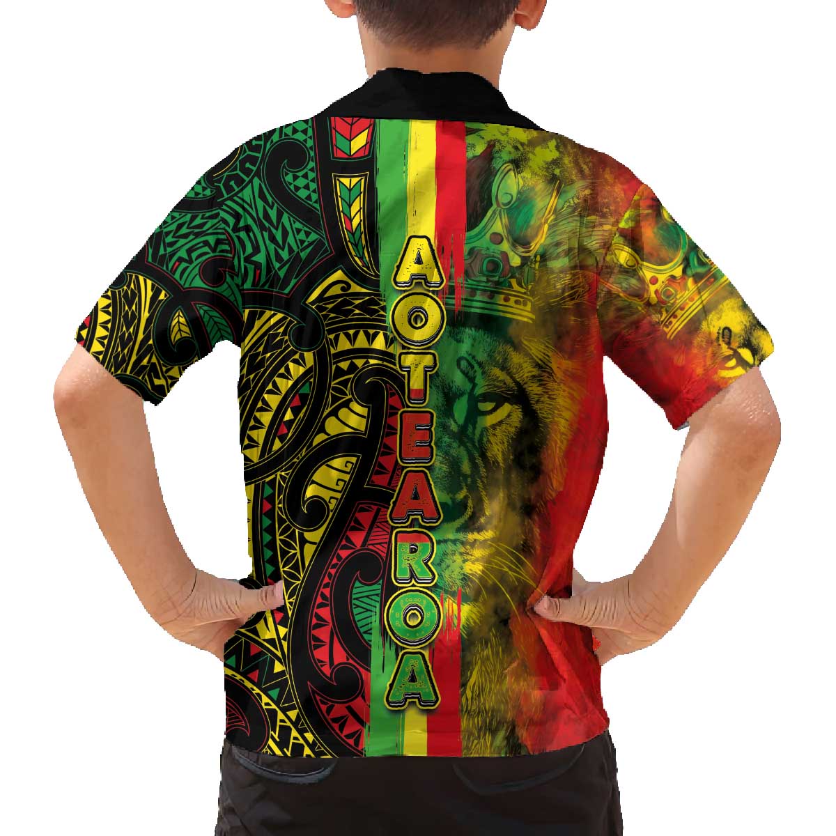 Aotearoa Reggae Family Matching Off The Shoulder Long Sleeve Dress and Hawaiian Shirt Maori Reggae-One Love