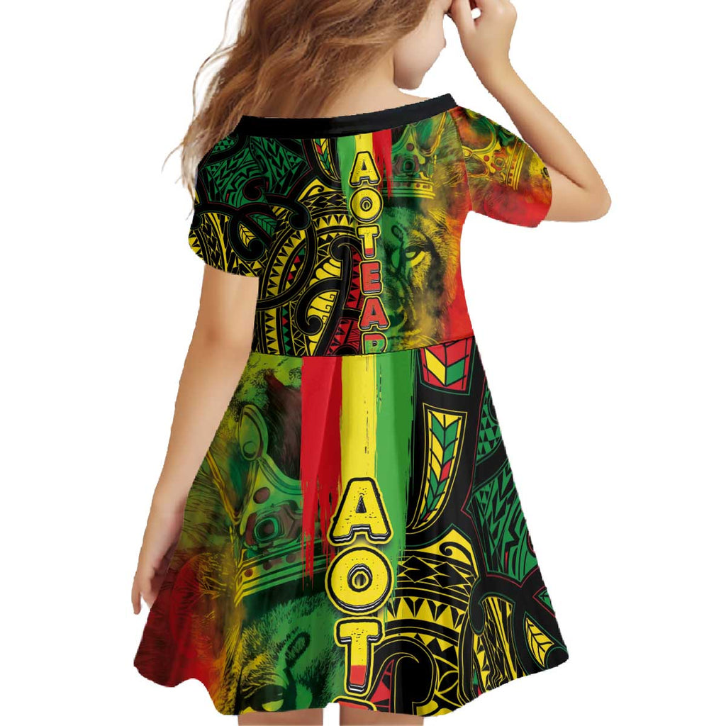 Aotearoa Reggae Family Matching Off The Shoulder Long Sleeve Dress and Hawaiian Shirt Maori Reggae-One Love