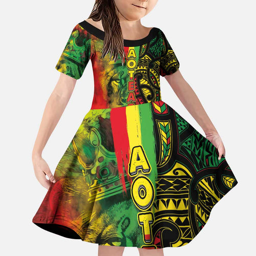 Aotearoa Reggae Family Matching Puletasi and Hawaiian Shirt Maori Reggae-One Love