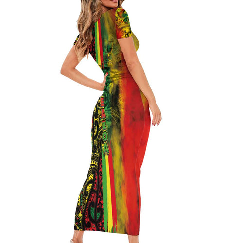 Aotearoa Reggae Family Matching Short Sleeve Bodycon Dress and Hawaiian Shirt Maori Reggae-One Love