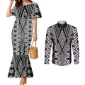 Aotearoa Tukutuku and Poutama Motif Classic Couples Matching Mermaid Dress and Long Sleeve Button Shirt