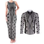 Aotearoa Tukutuku and Poutama Motif Classic Couples Matching Tank Maxi Dress and Long Sleeve Button Shirt