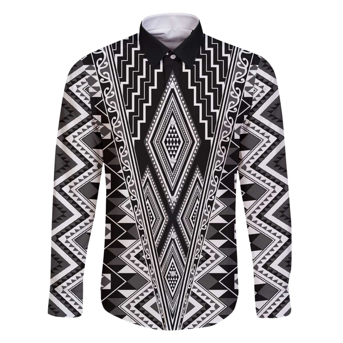 Aotearoa Tukutuku and Poutama Motif Classic Family Matching Off The Shoulder Long Sleeve Dress and Hawaiian Shirt