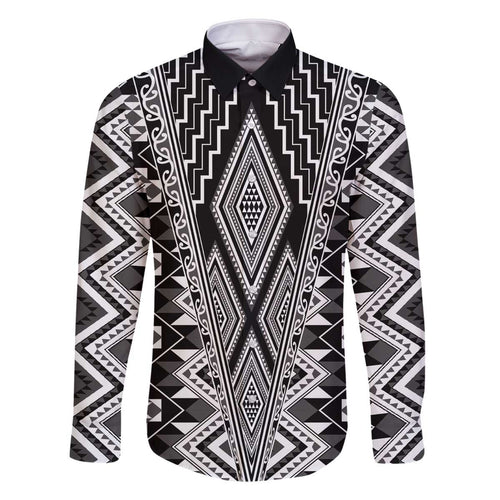 Aotearoa Tukutuku and Poutama Motif Classic Family Matching Off The Shoulder Long Sleeve Dress and Hawaiian Shirt
