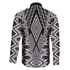 Aotearoa Tukutuku and Poutama Motif Classic Family Matching Off The Shoulder Long Sleeve Dress and Hawaiian Shirt