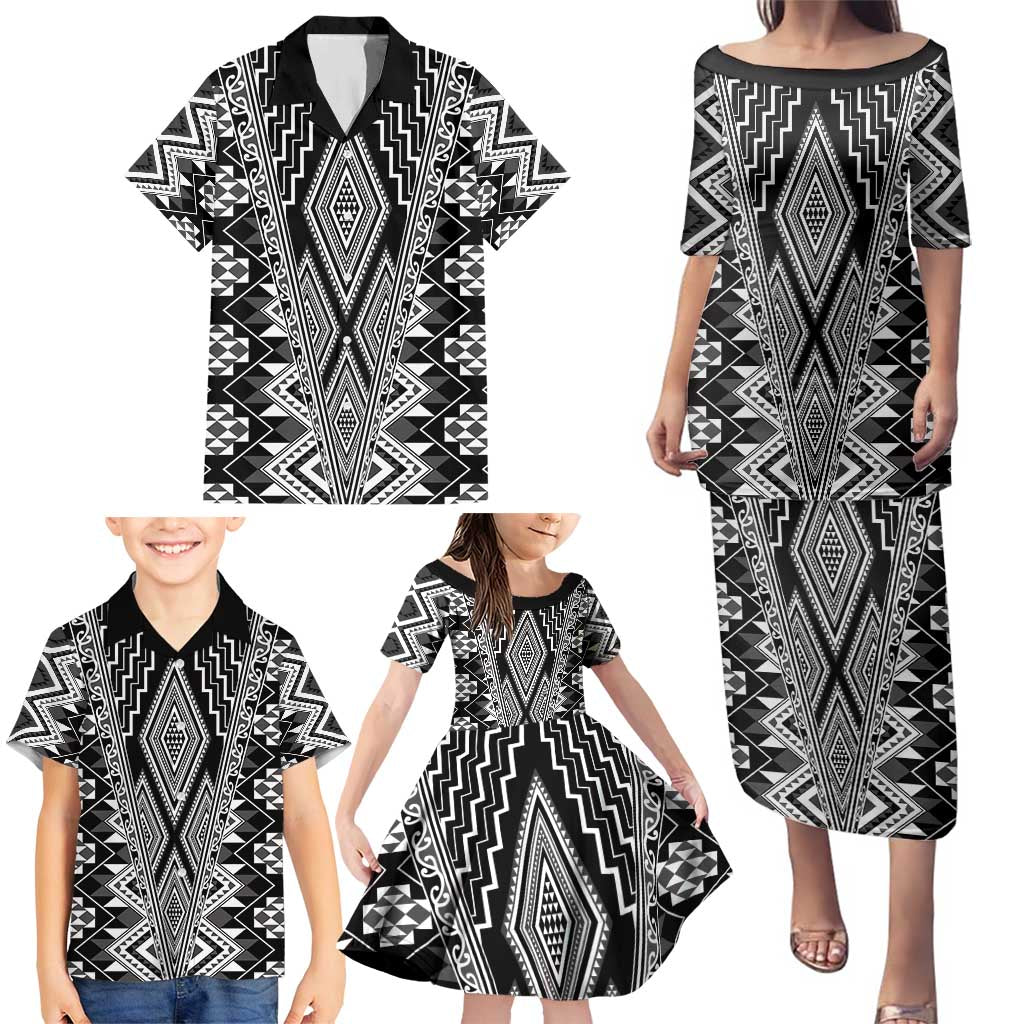 Aotearoa Tukutuku and Poutama Motif Classic Family Matching Puletasi and Hawaiian Shirt