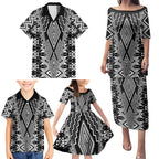 Aotearoa Tukutuku and Poutama Motif Classic Family Matching Puletasi and Hawaiian Shirt