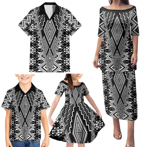 Aotearoa Tukutuku and Poutama Motif Classic Family Matching Puletasi and Hawaiian Shirt