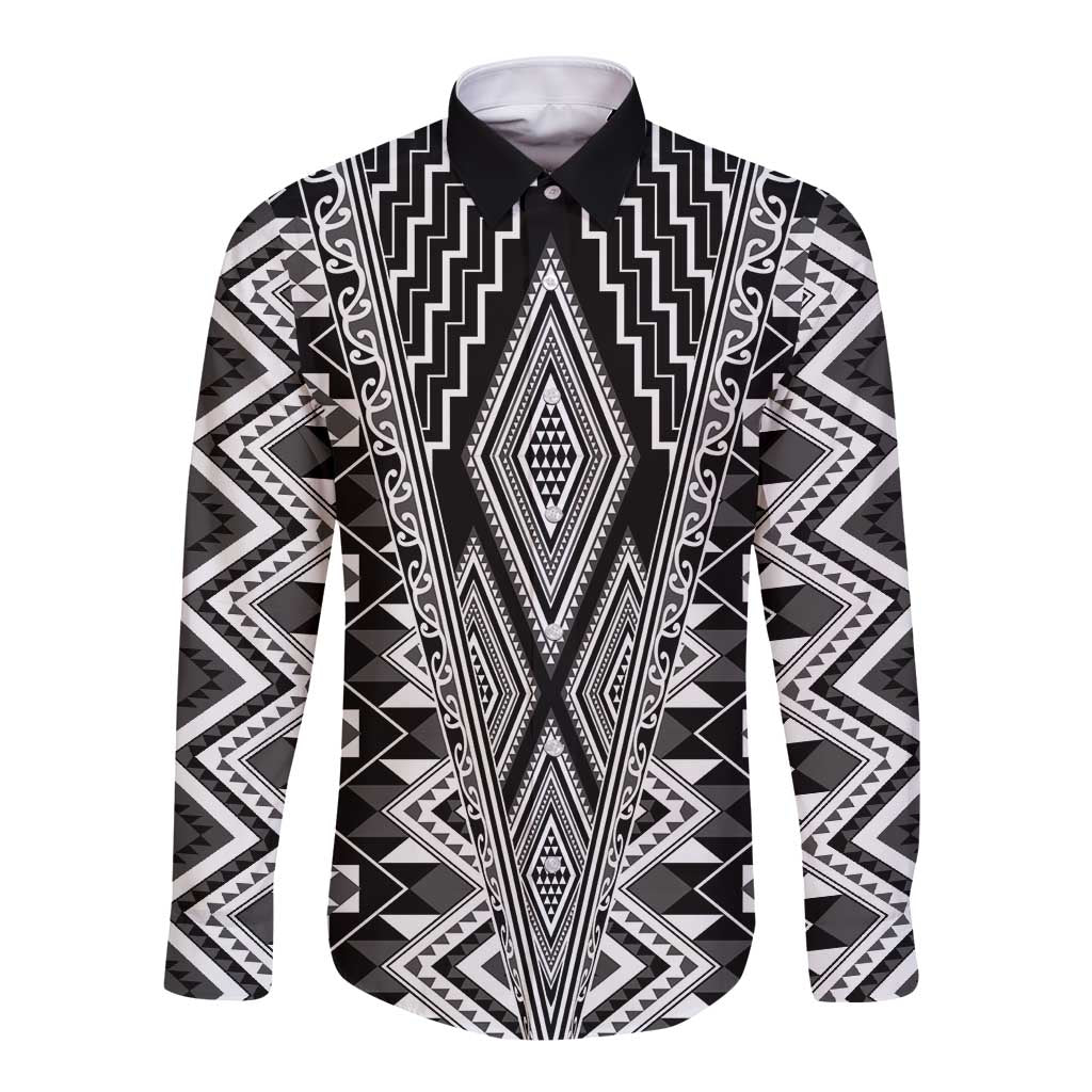 Aotearoa Tukutuku and Poutama Motif Classic Long Sleeve Button Shirt