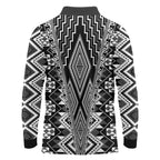 Aotearoa Tukutuku and Poutama Motif Classic Long Sleeve Polo Shirt