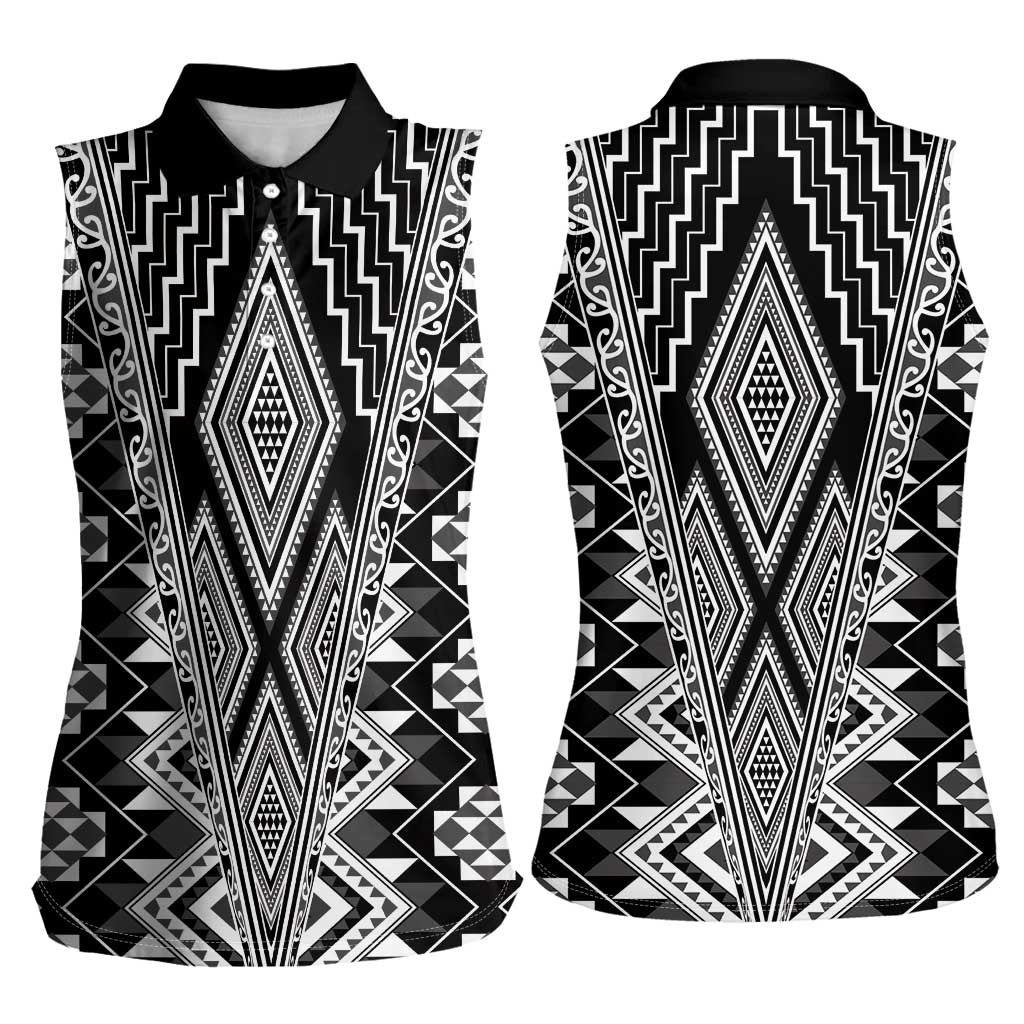Aotearoa Tukutuku and Poutama Motif Classic Women Sleeveless Polo Shirt