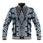 Blue Aotearoa Tukutuku and Poutama Motif Baseball Jacket