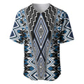 Blue Aotearoa Tukutuku and Poutama Motif Baseball Jersey