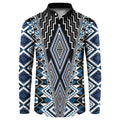 Blue Aotearoa Tukutuku and Poutama Motif Button Sweatshirt