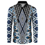Blue Aotearoa Tukutuku and Poutama Motif Button Sweatshirt
