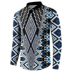 Blue Aotearoa Tukutuku and Poutama Motif Button Sweatshirt