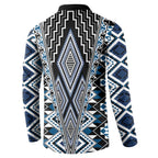 Blue Aotearoa Tukutuku and Poutama Motif Button Sweatshirt
