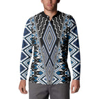 Blue Aotearoa Tukutuku and Poutama Motif Button Sweatshirt