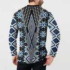 Blue Aotearoa Tukutuku and Poutama Motif Button Sweatshirt