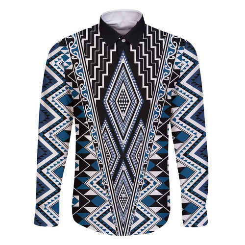Blue Aotearoa Tukutuku and Poutama Motif Family Matching Mermaid Dress and Hawaiian Shirt