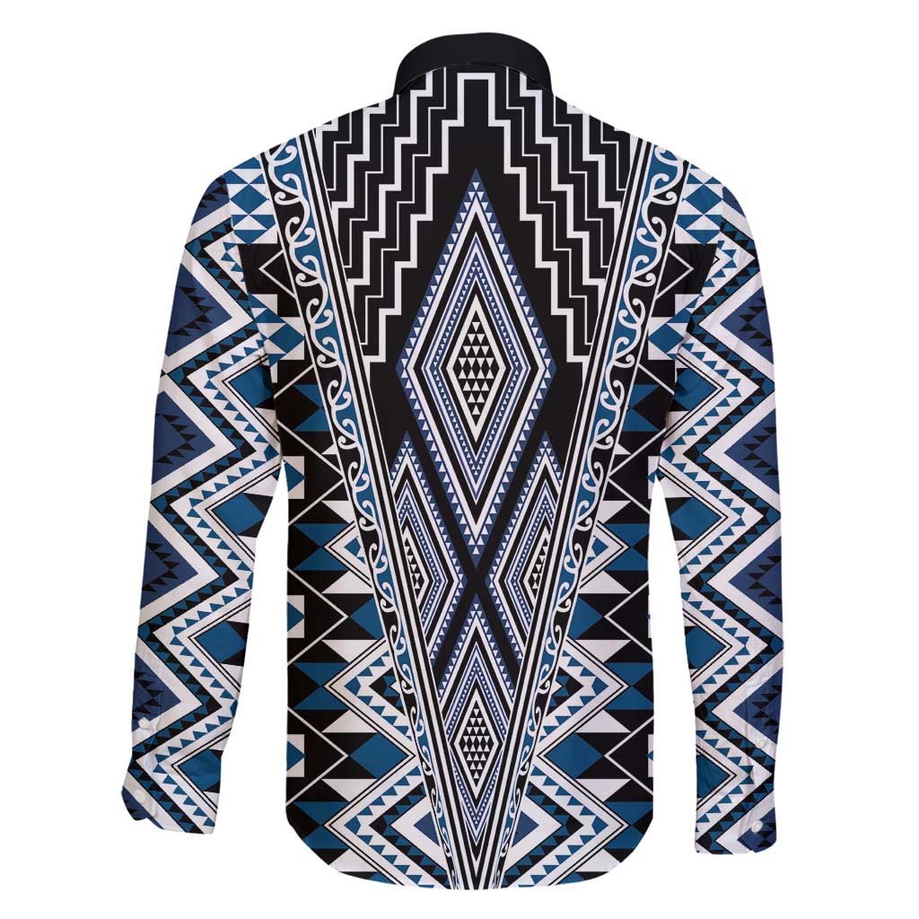 Blue Aotearoa Tukutuku and Poutama Motif Family Matching Mermaid Dress and Hawaiian Shirt
