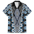 Blue Aotearoa Tukutuku and Poutama Motif Family Matching Puletasi and Hawaiian Shirt