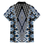 Blue Aotearoa Tukutuku and Poutama Motif Family Matching Short Sleeve Bodycon Dress and Hawaiian Shirt