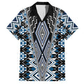 Blue Aotearoa Tukutuku and Poutama Motif Family Matching Summer Maxi Dress and Hawaiian Shirt