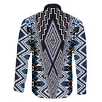 Blue Aotearoa Tukutuku and Poutama Motif Family Matching Tank Maxi Dress and Hawaiian Shirt