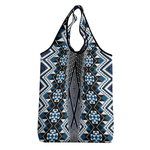 Blue Aotearoa Tukutuku and Poutama Motif Grocery Bag