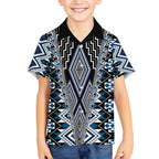 Blue Aotearoa Tukutuku and Poutama Motif Hawaiian Shirt