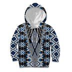 Blue Aotearoa Tukutuku and Poutama Motif Kid Hoodie