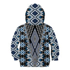 Blue Aotearoa Tukutuku and Poutama Motif Kid Hoodie