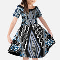Blue Aotearoa Tukutuku and Poutama Motif Kid Short Sleeve Dress