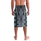 Blue Aotearoa Tukutuku and Poutama Motif Lavalava